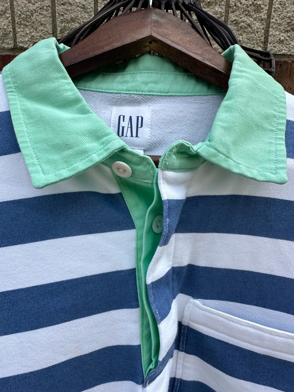 GAP Pullover 3/4 Button Rugby-Inspired Striped Sweatshirt Style Collar Classic - Picture 5 of 15
